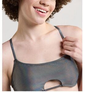 Juniors’ Holographic Dot Bralette Bikini Top